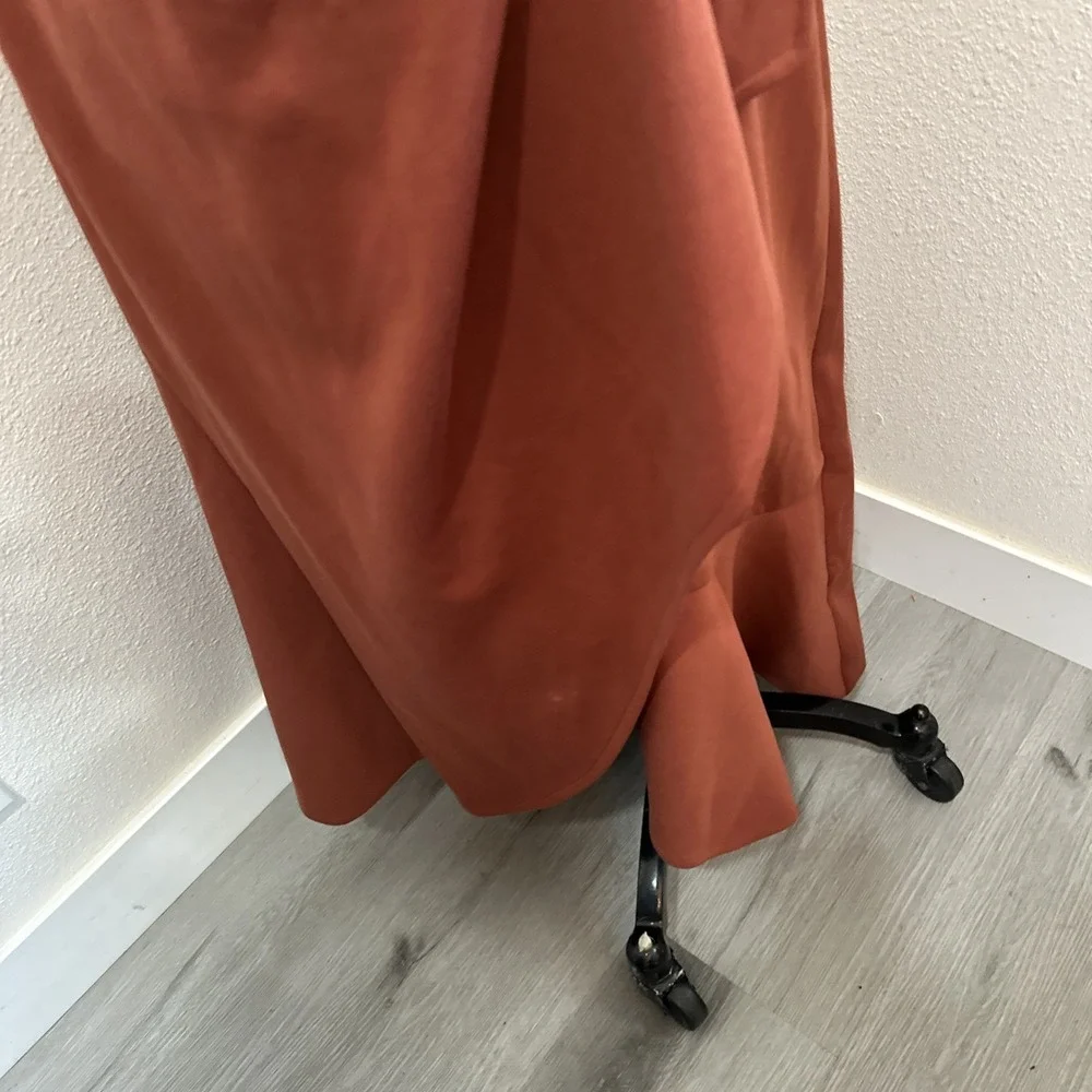 Fehaute Women's Sleeveless Draped Front Detail AssymetriicMidi Dress Rust Sz 12 - Picture 4 of 11